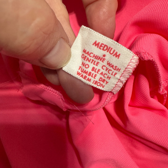 Vintage Neon Pink Nylon Robe Housecoat sz M Floral Embroidery Long MCM grandma - Picture 9 of 10